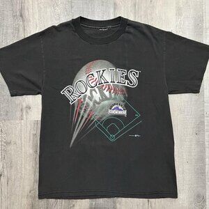 VTG Colorado Rockies 1995 Faded Black Big Graphic 90s MLB Baseball T Shirt